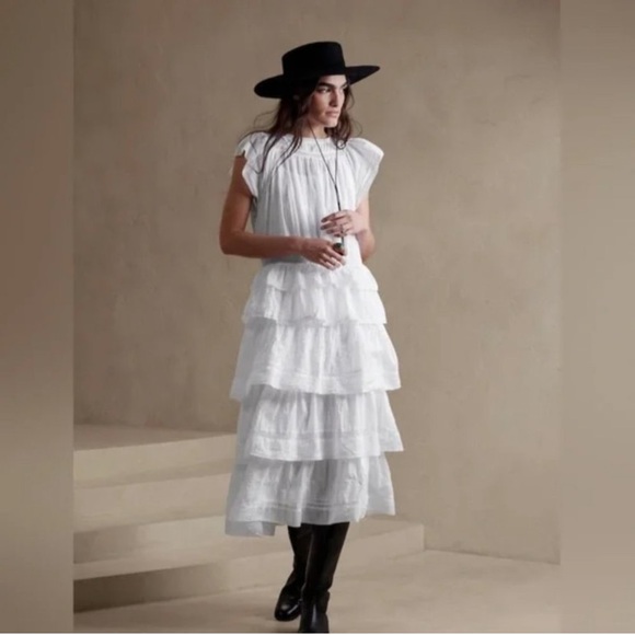 NWT! BANANA REPUBLIC BLACK SELENE EMBROIDERED MIDI DRESS MEDIUM TALL MT festival - Picture 4 of 7